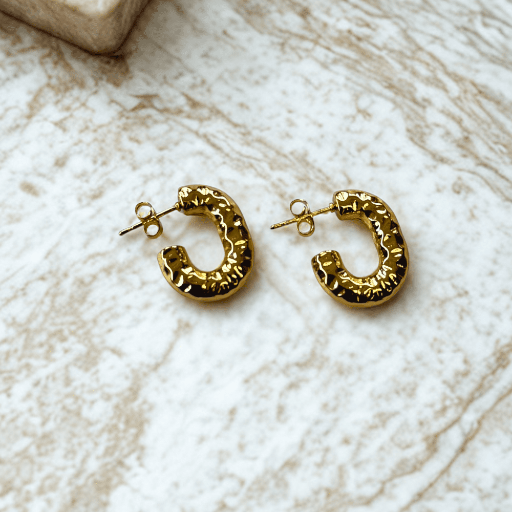 Chunky Textured C shaped Hoop Earings