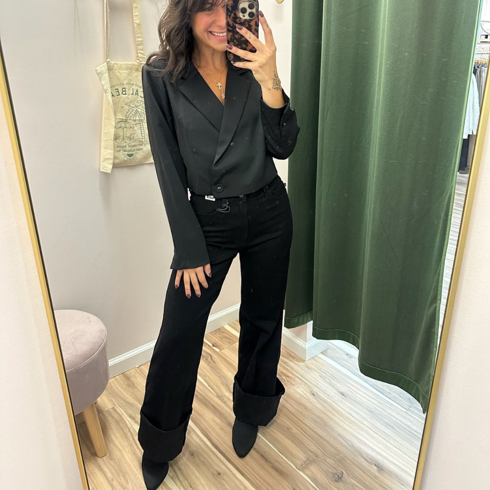 Judy Blue Classic Black Cuffed Wide Leg Jeans