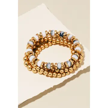 Stone and Metallic Beaded Bracelet Set