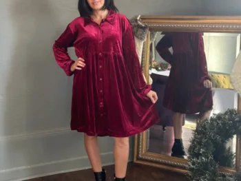 velvet holiday red dress long sleeves