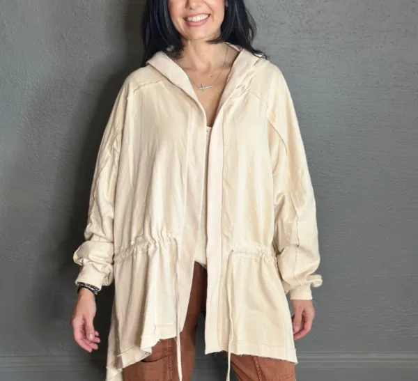 French Terry Open-Front Hooded Cardigan
