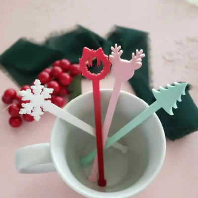 Mint Pink Christmas Drink Stirrers - Christmas Stir Sticks