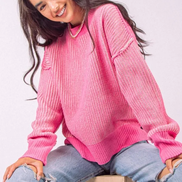 pink slouchy sweater comfortable oversized casual top