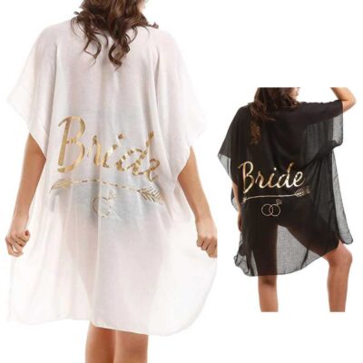 bride swimsuit coverup black white gold wedding