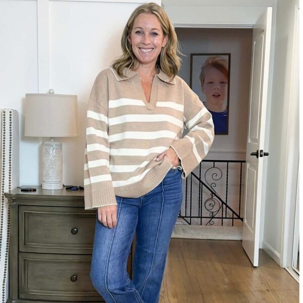 Taupe Ivory Stripe Sweater