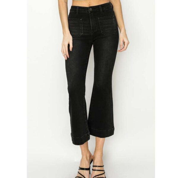 High Rise-Crop Flare-Patch Pocket Denim