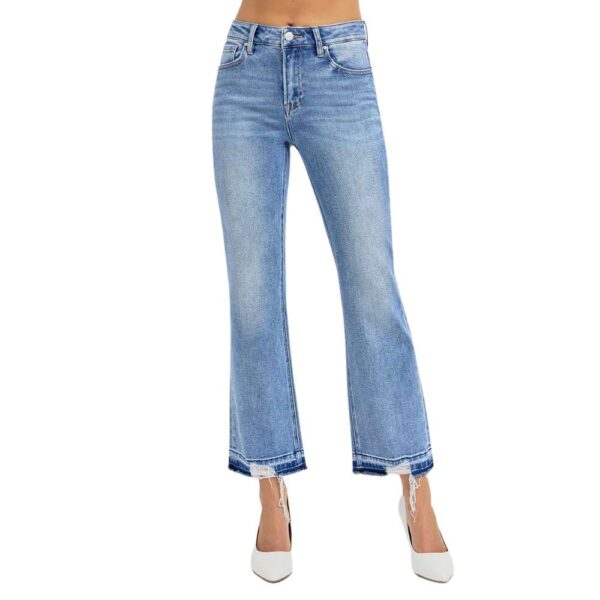Risen High Rise Crop Straight Distressed Shadow Hem Jeans - Image 2