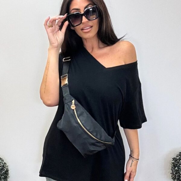 Cotton Short Sleeve Boyfriend V-Neck Tee | Black