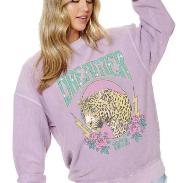 Dreamer Leopard 1972 Graphic Corduroy Sweatshirt - Image 2