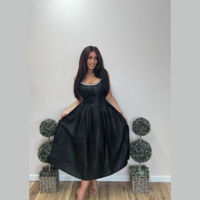 Flying Tomato Pearl Trimmed Elegance Midi Dress