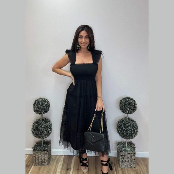 Polka Dot Chiffon Smocked Tiered Midi Dress