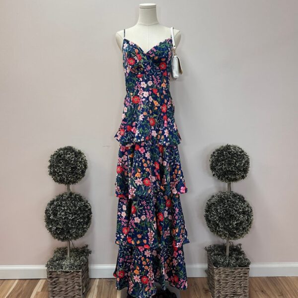 Skies Are Blue Sleeveless Floral Print Tiered Maxi Dress