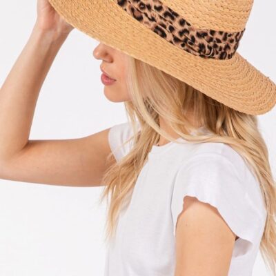 Leopard Band Straw Sun Hat