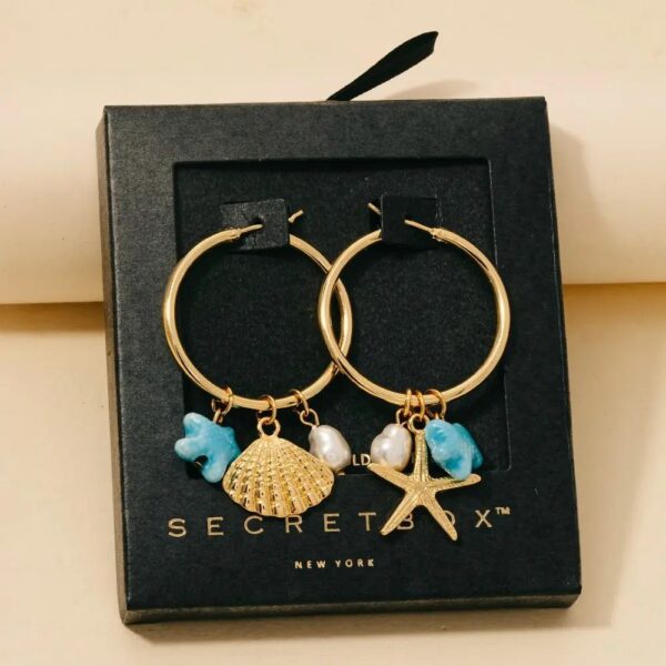 Secret Box Gold Dipped Sea Life Charms Hoop Earrings