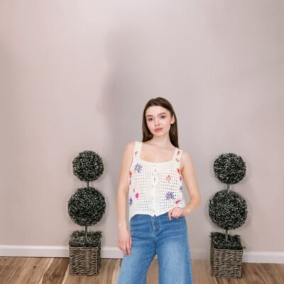 White Birch Floral Hideaway Crochet Top