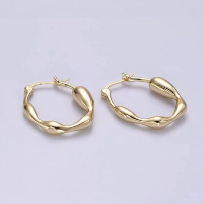 Gold Filled 27mm Molten Drip French Lock Latch Hoop Earrings
