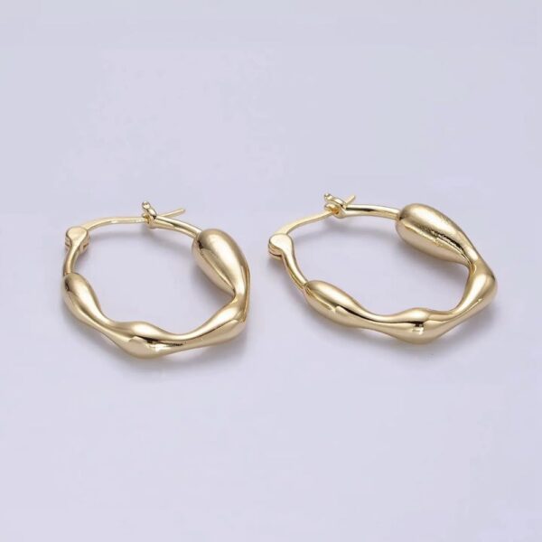 Gold Filled 27mm Molten Drip French Lock Latch Hoop Earrings