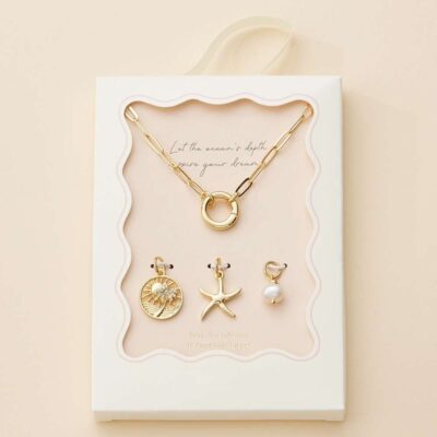18K Gold Dipped Brass Metal Starfish Sea Life Pearl Charm Pendant Paperclip Chain Necklace
