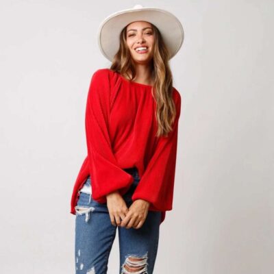 Scarlet Stride Ribbed Blouse