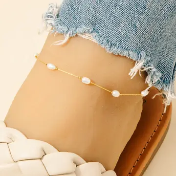 Pearl Beads Station Chain Anklet G