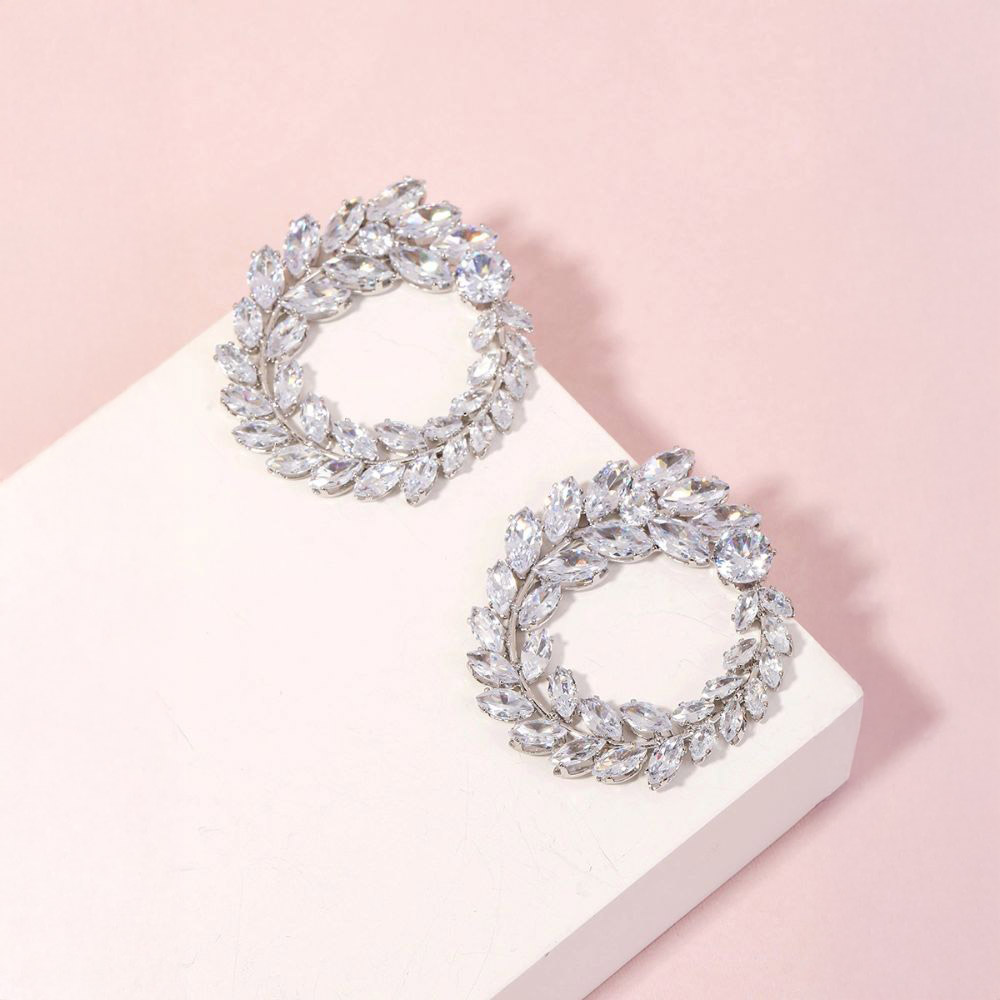 rhinestone circle earings leaves vine sparkle