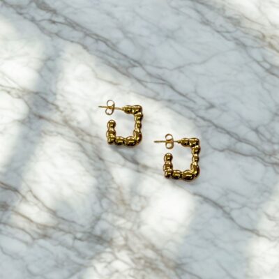 Gold Pebbled Square Hoops