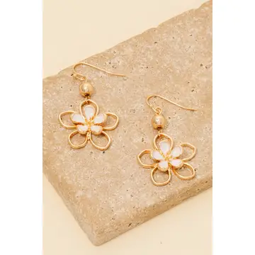 Epoxy and Wire Flower Dangle Earrings