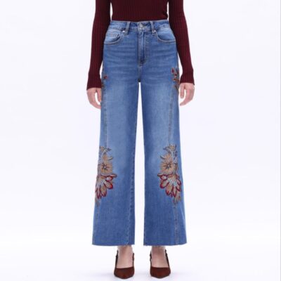 Bayeas High Rise Embroidered Wide Leg Denim Pant