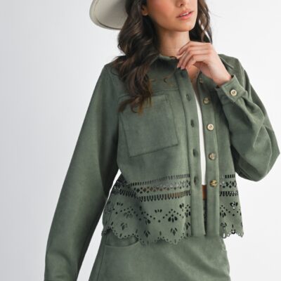 front of button down light jacket with cut out pattern