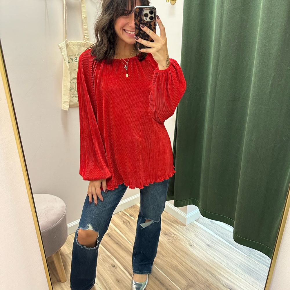 Scarlet Stride Ribbed Blouse