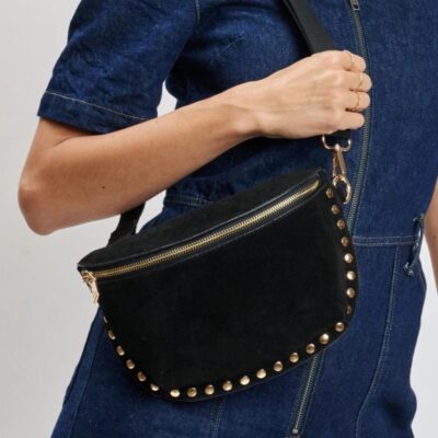 The Studded Edge Crossbody Bag – Black Suede