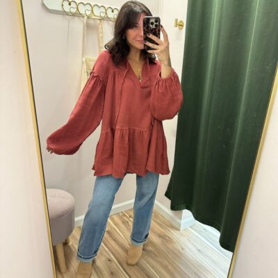 Easel Cotton Gauze Ruffle Bottom Tunic