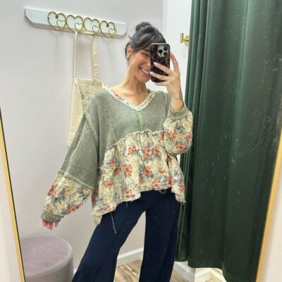 POL Boho V-Neck Balloon Sleeve Top