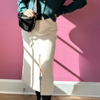 Corduroy Slit Front Midi Skirt