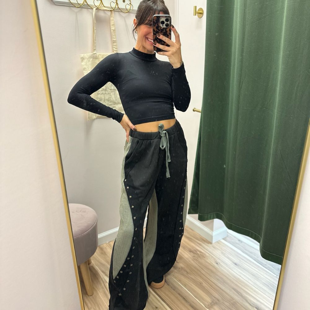 Terry Stud Detail Wide Fit Pants