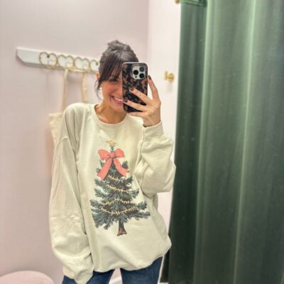 Coquette Bow Christmas Tree Holiday Sweatshirt