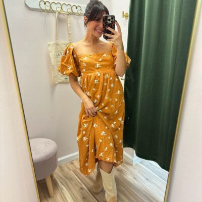 Endless Blu Wildflower Puff Sleeve Midi