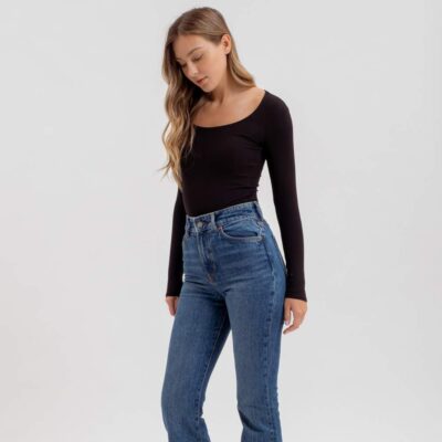 Seamless Scoop Neck Long Sleeve Knit Bodysuit