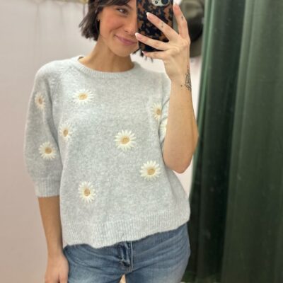 Half Sleeve Daisy Sweater in Heather Grey