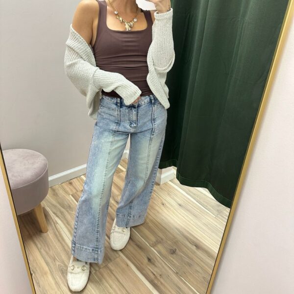 Mid Rise Stretch Wide Leg Denim Jeans